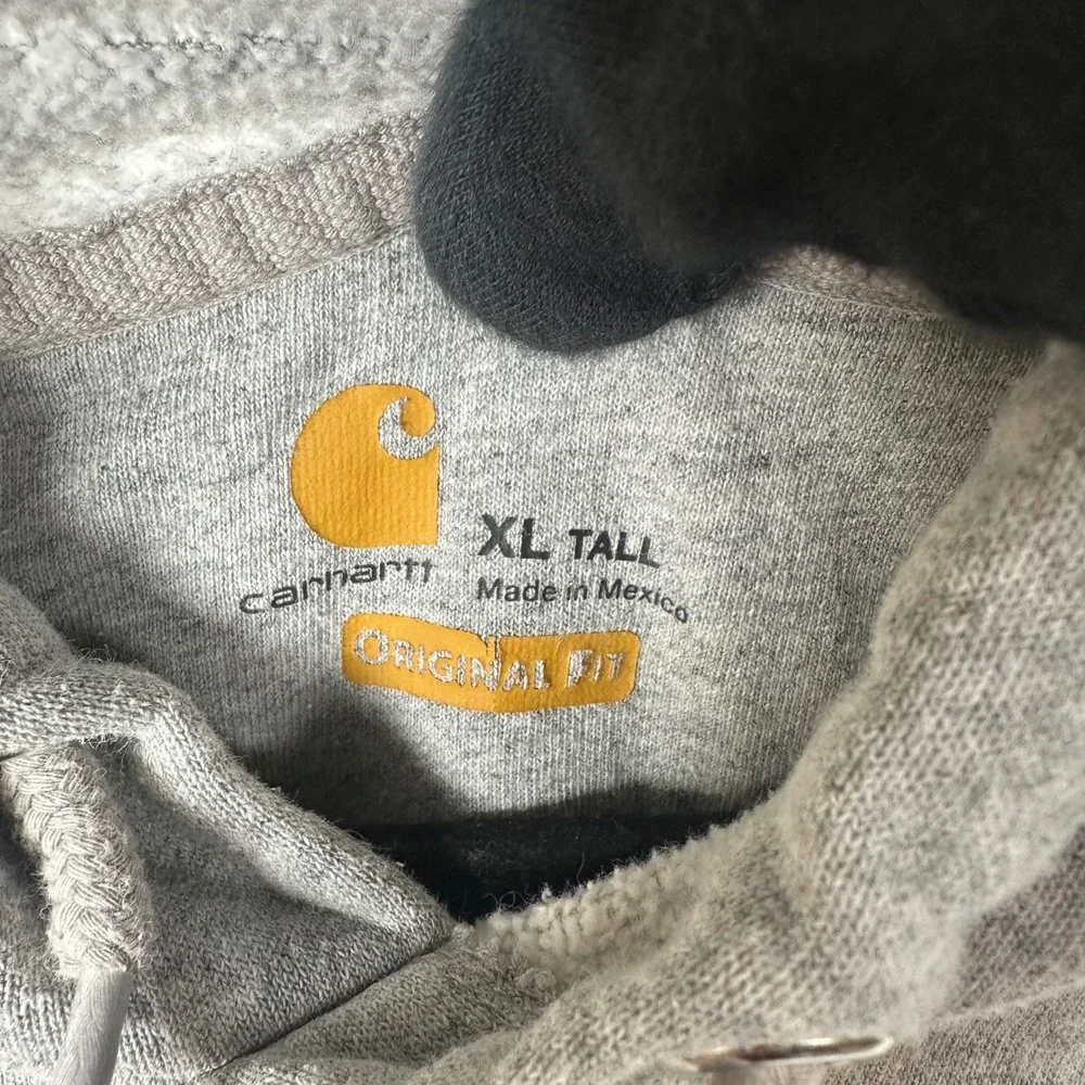 Carhartt Mens XL Tall Gray K288 Sleeve‎ Logo Original Fit Hooded Sweatshirt